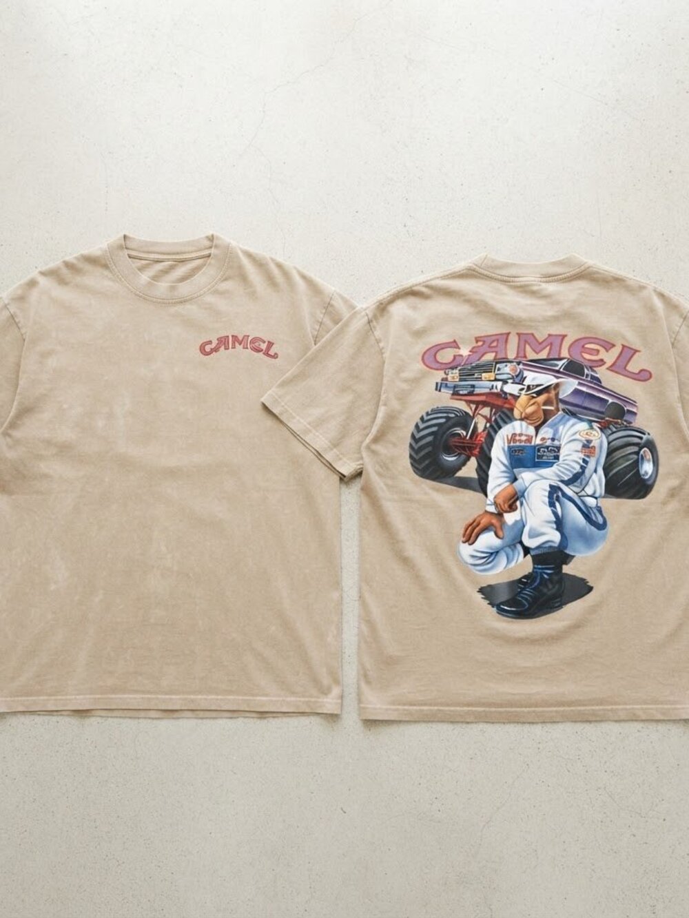Camel Racing Car Monster Truck Vintage Tan T-Shirt S-4XL